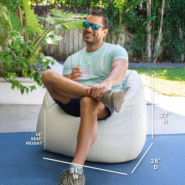 Alt view image 2 of 6 - Milano Outdoor Beanbag Chair White Marine | Polystyrene Bean Filled, Refillable, Vinyl, UV-Protected, Weather-Resistant, Fade-Proof Fabric