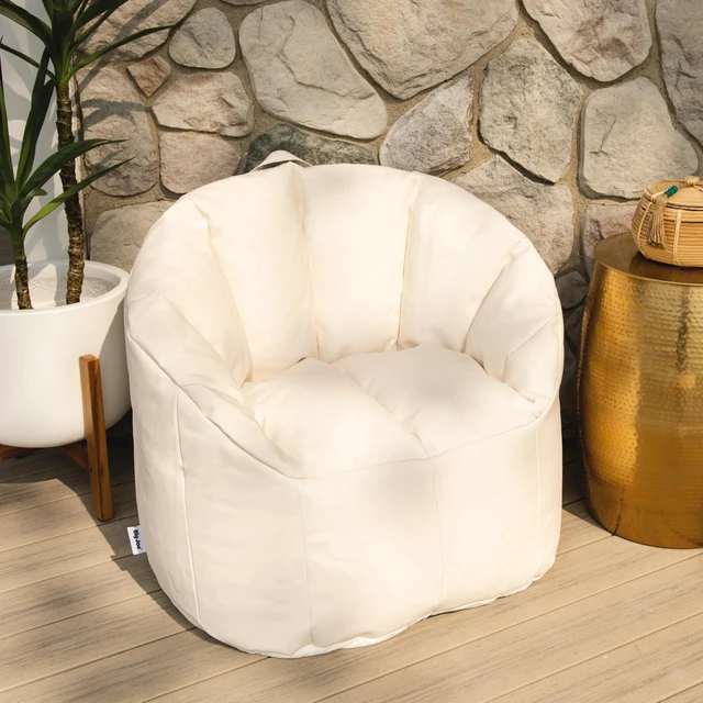 Alt view image 4 of 6 - Milano Outdoor Beanbag Chair White Marine | Polystyrene Bean Filled, Refillable, Vinyl, UV-Protected, Weather-Resistant, Fade-Proof Fabric