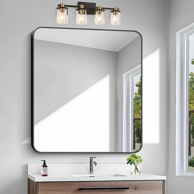 Alt view image 3 of 7 - 36x40 inch Bathroom Mirror,Black Rectangle Mirror,Wall Mounted Bathroom Frame Vanity Mirror with Round Corner for Bedroom Living Room,Entryway Hangs Horizontal or Vertical