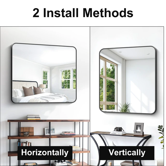 Alt view image 4 of 7 - 36x40 inch Bathroom Mirror,Black Rectangle Mirror,Wall Mounted Bathroom Frame Vanity Mirror with Round Corner for Bedroom Living Room,Entryway Hangs Horizontal or Vertical