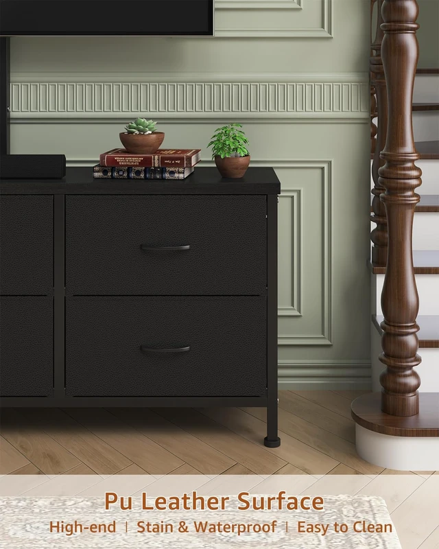 Alt view image 5 of 7 - TV Stand with Mount, Fabric Dresser with 6 Drawers for 32/45/55/60/65/75 inch TVs, Black Dresser Entertainment Center, Modern Media TV Console Table