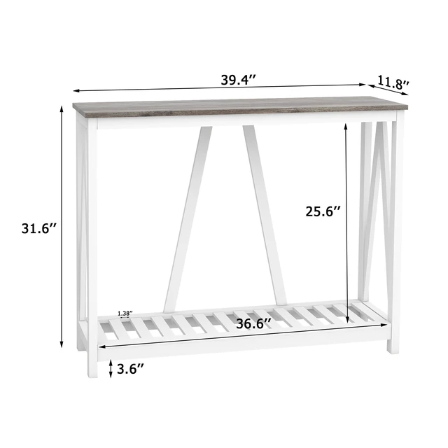 Alt view image 2 of 7 - Entryway Table, 39" Farmhouse Console Table with Shelf Narrow Foyer Table | | 2-Tier Open Shelf,V-Shape Anti-Tip Legs,Slim Narrow Design,Sofa Table Use,Two-Tone Finish,30-Min Easy Assembly,Oak Grey