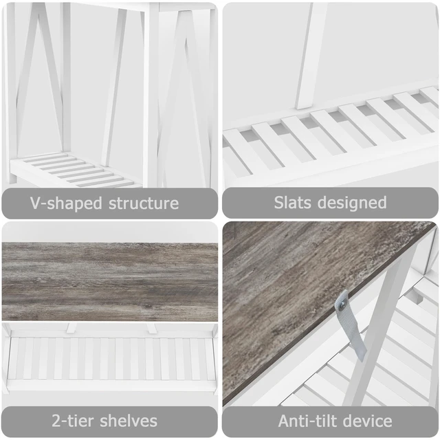 Alt view image 3 of 7 - Entryway Table, 39" Farmhouse Console Table with Shelf Narrow Foyer Table | | 2-Tier Open Shelf,V-Shape Anti-Tip Legs,Slim Narrow Design,Sofa Table Use,Two-Tone Finish,30-Min Easy Assembly,Oak Grey