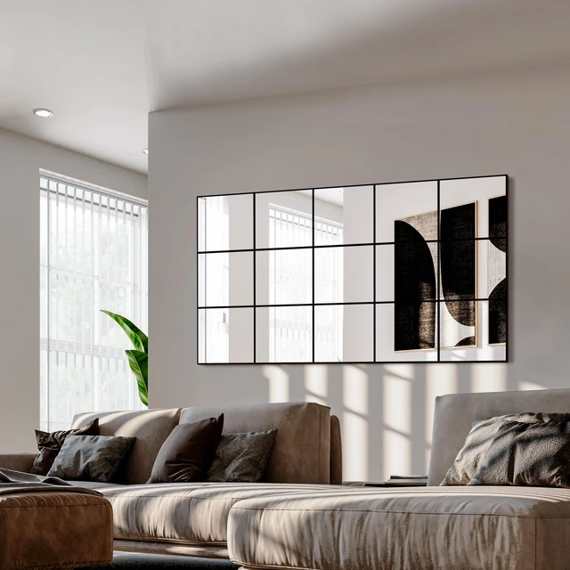 Alt view image 6 of 7 - Window Pane Full Length Mirror 28"x55" Large Window Wall Mirror Black | Metal Framed Wall Decor, Wall Mounted, Hanging or Leaning for Bedroom, Living Room, Entryway, Dining Room, Home Wall Decor