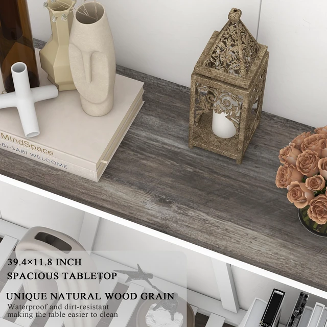 Alt view image 4 of 7 - Entryway Table, 39" Farmhouse Console Table with Shelf Narrow Foyer Table | | 2-Tier Open Shelf,V-Shape Anti-Tip Legs,Slim Narrow Design,Sofa Table Use,Two-Tone Finish,30-Min Easy Assembly,Oak Grey