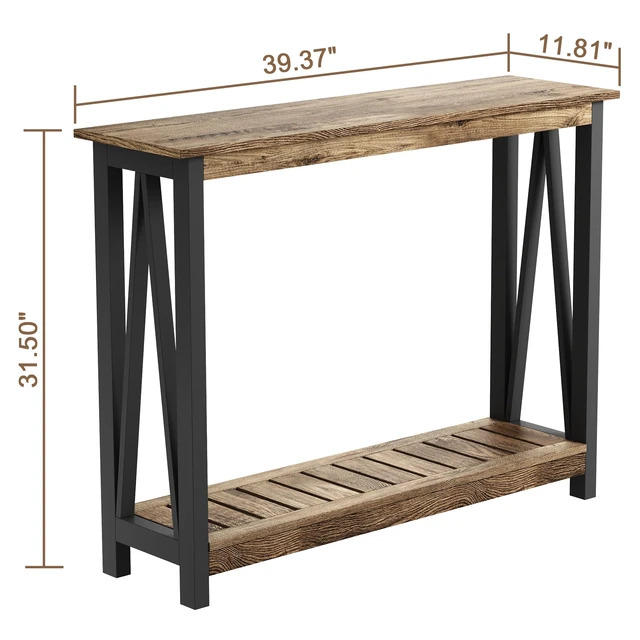 Alt view image 2 of 7 - Farmhouse Console Table, Narrow Sofa Table for Entryway, 40 Inch | Rustic Entryway Table for Living Room, Hallway, Rustic Oak & Black