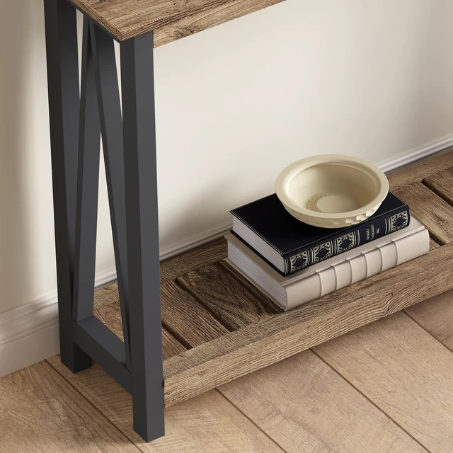 Alt view image 5 of 7 - Farmhouse Console Table, Narrow Sofa Table for Entryway, 40 Inch | Rustic Entryway Table for Living Room, Hallway, Rustic Oak & Black