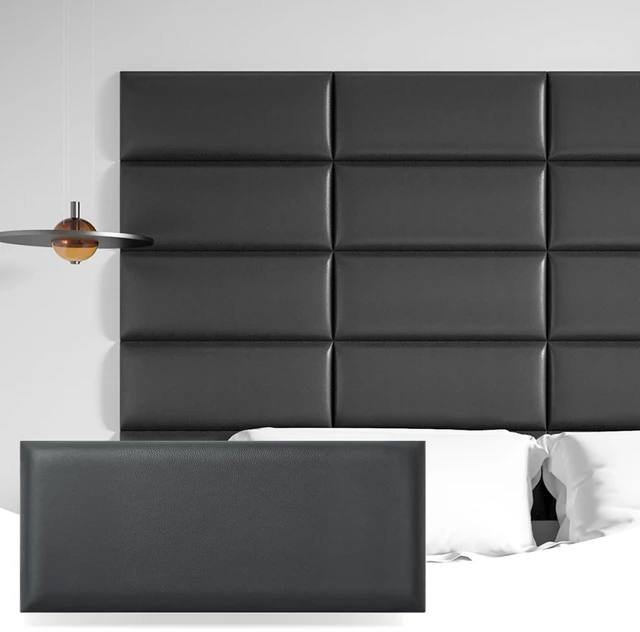Main image of 12-Pack Peel and Stick Upholstered Headboard, 9.84 x 23.62 in, Black | Self Adhesive, Upholstered Padded Panels, Fits Various Bed Size, Sound Absorbing, Ideal for Bedroom