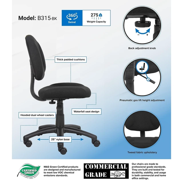 Alt view image 3 of 7 - Black Deluxe Posture Chair, Model Number: 217EBONY