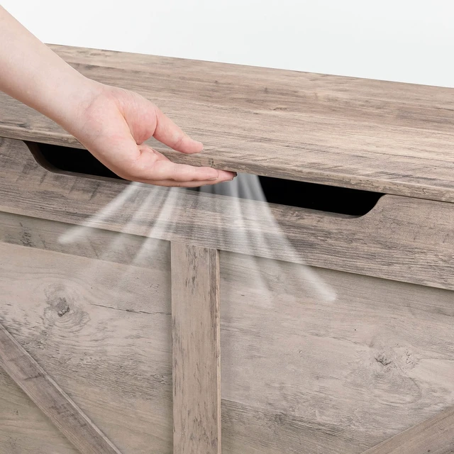Alt view image 7 of 7 - Storage Chest, 39.3" Toy Chest with Drawer, Wooden Storage Bench, Sturdy Entryway Bench Supports 330 lb, Safety Hinge, U-Shaped Opening, Easy Assembly, Greige BG710CW01G2