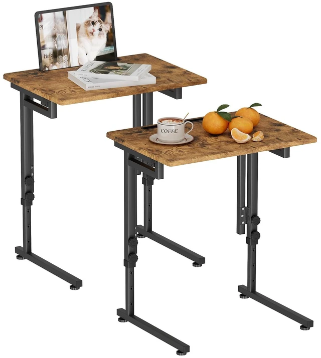 Main image of Adjustable Folding TV Tray Table,TV Dinner Small Foldable C-Shaped End Table for Eating,6 Height Adjustable Slide Under Couch Side with Sturdy MDF Top,No Assembly(Brown,2Pcs)