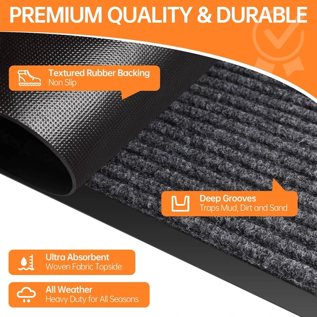 Alt view image 5 of 7 - Indoor Outdoor Door Mat, 6' x 3' Doormat for Entryway, Grey | Non Slip Front Door Mat Outside Entrance, Super Absorbent Commercial Floor Mat for Home Office High Traffic Areas Heavy Duty