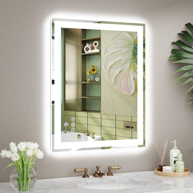 Main image of 24 x 30 LED Bathroom Mirror with Lights, ETL Listed, Front Lit & Backlit | Anti-Fog, 3 Color Dimmable, Memory Function, HD Reflection Tempered Glass, IP54 Waterproof, Dimmable Smart Vanity Mirror