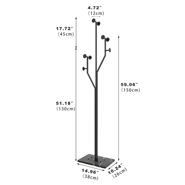 Alt view image 2 of 7 - Freestanding Coat Rack Marble Base Coat tree Heavy Duty(Black) | Tree-shaped Easy Assembly Space Saver Metal Frame 8 Hooks for Entryway Bedroom Living Room Office Corner