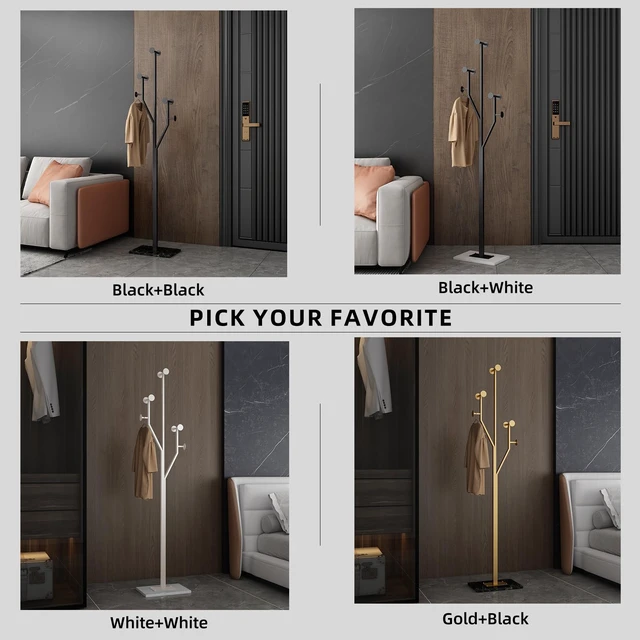 Alt view image 6 of 7 - Freestanding Coat Rack Marble Base Coat tree Heavy Duty(Black) | Tree-shaped Easy Assembly Space Saver Metal Frame 8 Hooks for Entryway Bedroom Living Room Office Corner