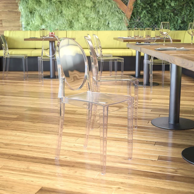 Alt view image 2 of 6 - Cheryl Indoor/Outdoor Ghost Accent and Dining Chair with Contoured Seat, Stackable Transparent Restaurant Chair, Transparent Crystal