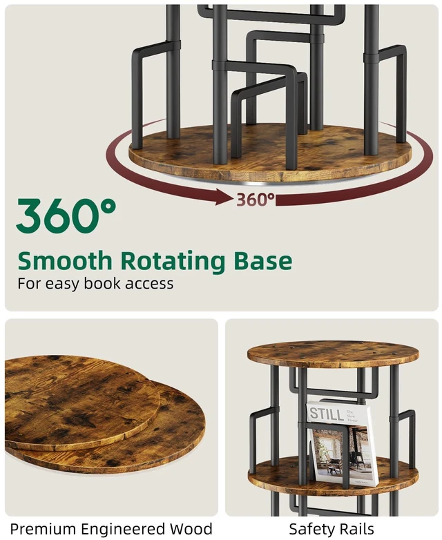 Alt view image 7 of 7 - 5 Tier 360°Rotating Bookshelf with Extra Storage Cabinet, Brown | 5 Tier 360° Rotating Bookshelf,Extra Storage Cabinet,Floor Standing Bookcase,Narrow Book Shelf for Bedroom Living Room