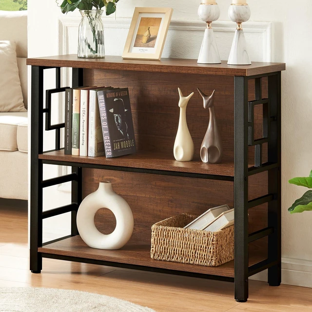 Main image of Book Shelf, 3 Tier Deep Bookshelf with Storage, Engineered Wood and Metal Shelf Bookcase, Low Short Bookcases for Small Space, Living Room, Bedroom, Office, Rustic Brown