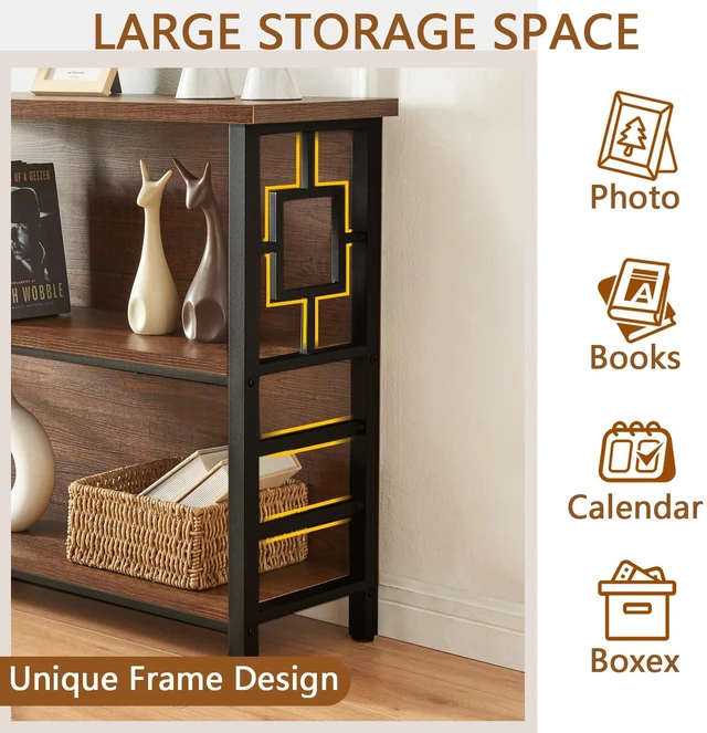 Alt view image 3 of 7 - Book Shelf, 3 Tier Deep Bookshelf with Storage, Engineered Wood and Metal Shelf Bookcase, Low Short Bookcases for Small Space, Living Room, Bedroom, Office, Rustic Brown