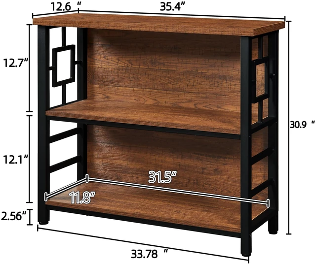 Alt view image 6 of 7 - Book Shelf, 3 Tier Deep Bookshelf with Storage, Engineered Wood and Metal Shelf Bookcase, Low Short Bookcases for Small Space, Living Room, Bedroom, Office, Rustic Brown