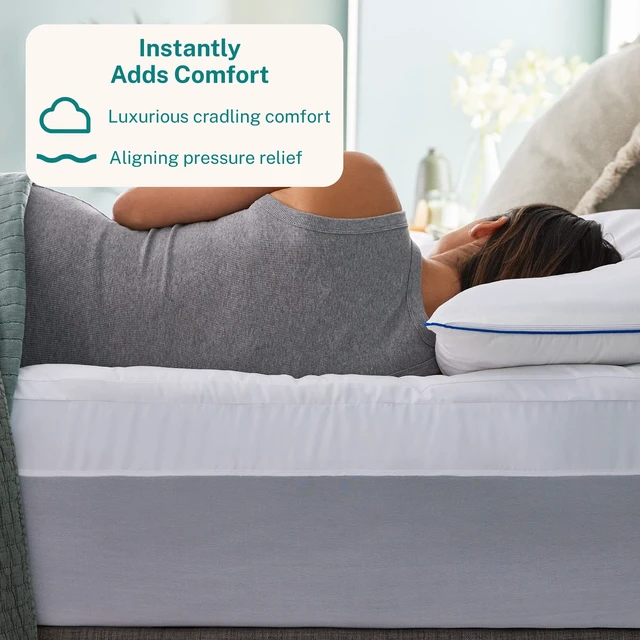 Alt view image 2 of 7 - Dual Layer 4 Inch Memory Foam Mattress Topper, Twin Size, Ultra Soft Support, 3 Inch Cooling Gel Memory Foam Plus 1 Inch Fluffy Pillow Top Cover