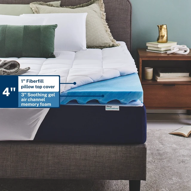 Alt view image 3 of 7 - Dual Layer 4 Inch Memory Foam Mattress Topper, Twin Size, Ultra Soft Support, 3 Inch Cooling Gel Memory Foam Plus 1 Inch Fluffy Pillow Top Cover