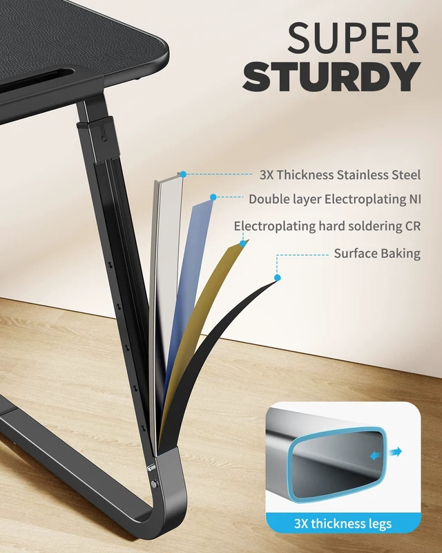 Alt view image 3 of 7 - Heavy Duty TV Trays Upgraded TV Tables for Eating on Couch | Angle & Height Adjustable Living Room Dinner Table, Laptop Desk for Sofa/Bedside/ Recliner, with Cup Holder and Tablet Slot
