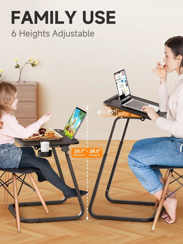 Alt view image 5 of 7 - Heavy Duty TV Trays Upgraded TV Tables for Eating on Couch | Angle & Height Adjustable Living Room Dinner Table, Laptop Desk for Sofa/Bedside/ Recliner, with Cup Holder and Tablet Slot