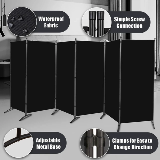 Alt view image 2 of 7 - Room Divider-Folding Privacy Screens, 6 ft Partition Room Dividers Wall for Separation, Home, Office, Classroom, Studio (Black, 6 Panel)