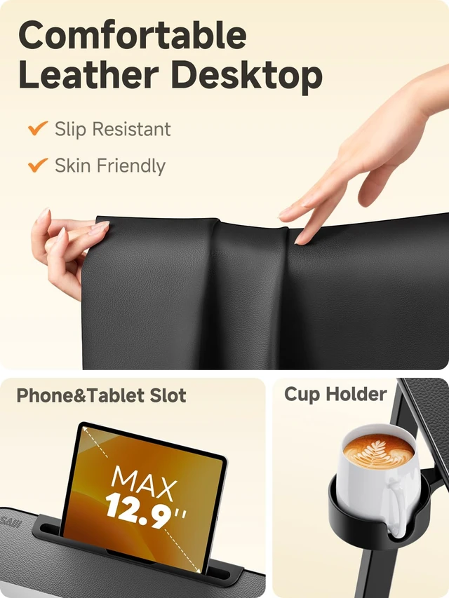 Alt view image 6 of 7 - Heavy Duty TV Trays Upgraded TV Tables for Eating on Couch | Angle & Height Adjustable Living Room Dinner Table, Laptop Desk for Sofa/Bedside/ Recliner, with Cup Holder and Tablet Slot
