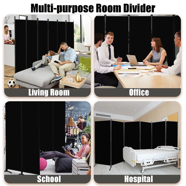 Alt view image 6 of 7 - Room Divider-Folding Privacy Screens, 6 ft Partition Room Dividers Wall for Separation, Home, Office, Classroom, Studio (Black, 6 Panel)