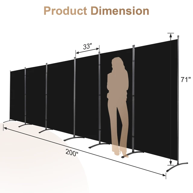 Alt view image 4 of 7 - Room Divider-Folding Privacy Screens, 6 ft Partition Room Dividers Wall for Separation, Home, Office, Classroom, Studio (Black, 6 Panel)
