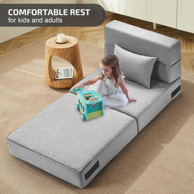 Alt view image 2 of 6 - Folding Sofa Bed, 4 in 1 Foldable Mattress Sleeper Chair | Convertible Boneless Floor Couch, Memory Foam Inner, Chaise Lounger Futon Sofa For Living Room/Dorm/Guest Bed, Single