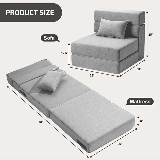 Alt view image 3 of 6 - Folding Sofa Bed, 4 in 1 Foldable Mattress Sleeper Chair | Convertible Boneless Floor Couch, Memory Foam Inner, Chaise Lounger Futon Sofa For Living Room/Dorm/Guest Bed, Single