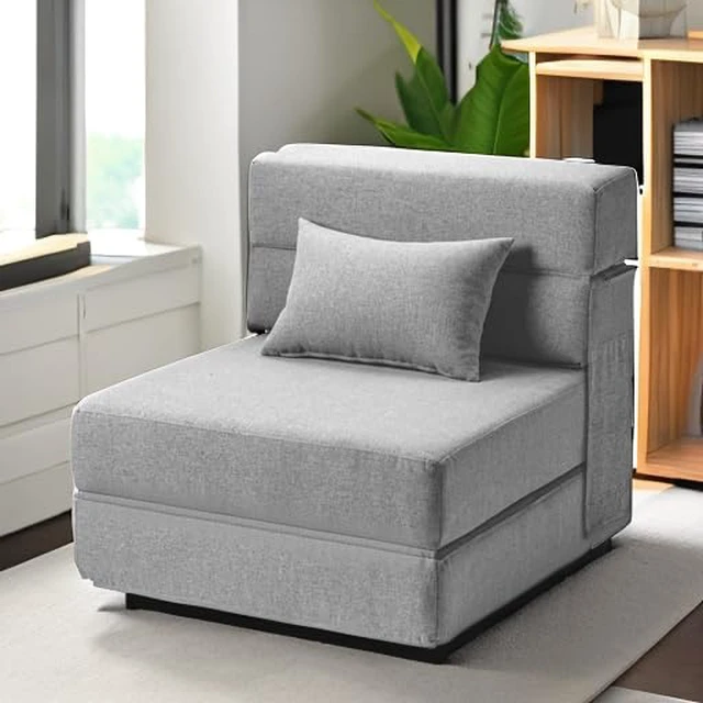 Alt view image 5 of 6 - Folding Sofa Bed, 4 in 1 Foldable Mattress Sleeper Chair | Convertible Boneless Floor Couch, Memory Foam Inner, Chaise Lounger Futon Sofa For Living Room/Dorm/Guest Bed, Single