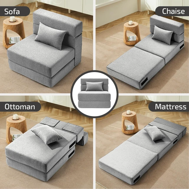 Alt view image 6 of 6 - Folding Sofa Bed, 4 in 1 Foldable Mattress Sleeper Chair | Convertible Boneless Floor Couch, Memory Foam Inner, Chaise Lounger Futon Sofa For Living Room/Dorm/Guest Bed, Single