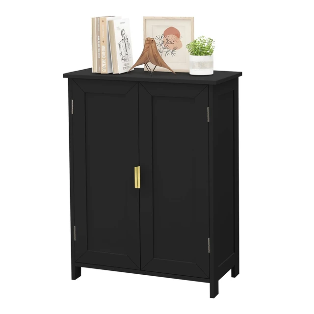 Alt view image 2 of 7 - Black Bathroom Storage Cabinet,Bathroom Cabinets Freestanding | With 2 Doors,Towel Cabinet For Bathrooms,Restroom Cabinets,Small Storage Cabinet For Office,Restaurant,Living Room