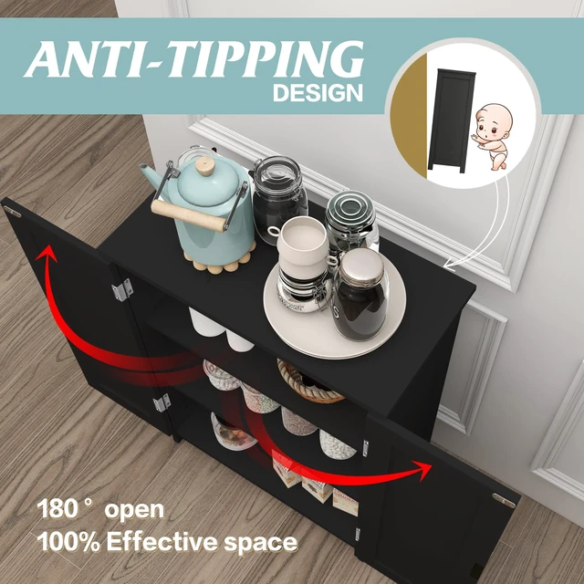 Alt view image 4 of 7 - Black Bathroom Storage Cabinet,Bathroom Cabinets Freestanding | With 2 Doors,Towel Cabinet For Bathrooms,Restroom Cabinets,Small Storage Cabinet For Office,Restaurant,Living Room