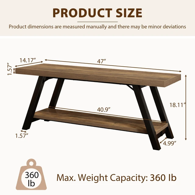 Alt view image 2 of 7 - Entryway Bench with Storage, Wood Bench for Entryway, 47 in | Rustic oak Indoor Entry Way Benches Seat, Wood and Metal Bench for Hallway Living Dining Room and Foyer Entrance