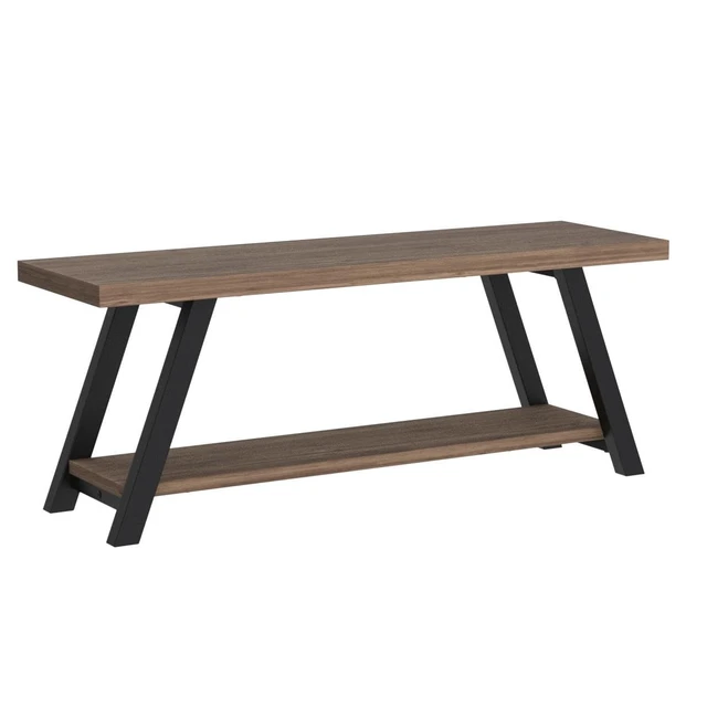 Alt view image 4 of 7 - Entryway Bench with Storage, Wood Bench for Entryway, 47 in | Rustic oak Indoor Entry Way Benches Seat, Wood and Metal Bench for Hallway Living Dining Room and Foyer Entrance