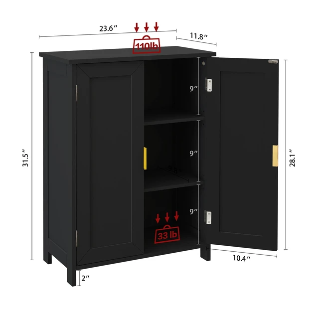 Alt view image 6 of 7 - Black Bathroom Storage Cabinet,Bathroom Cabinets Freestanding | With 2 Doors,Towel Cabinet For Bathrooms,Restroom Cabinets,Small Storage Cabinet For Office,Restaurant,Living Room
