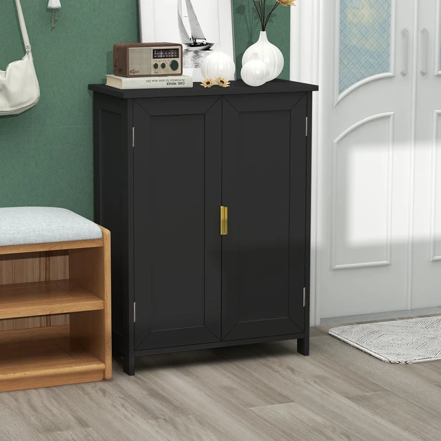 Alt view image 7 of 7 - Black Bathroom Storage Cabinet,Bathroom Cabinets Freestanding | With 2 Doors,Towel Cabinet For Bathrooms,Restroom Cabinets,Small Storage Cabinet For Office,Restaurant,Living Room