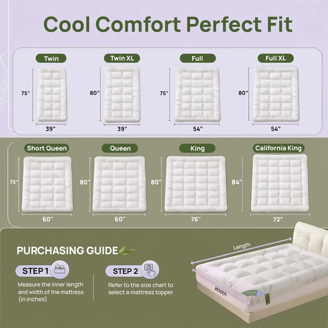 Alt view image 2 of 6 - Queen Mattress Topper, 1200 GSM Viscose Derived from Bamboo Pillow-Top | Extra thick 1200 GSM, cooling bamboo viscose fabric, deep pocket 8-21",soft comfort for hot sleepers ,breathable,back support