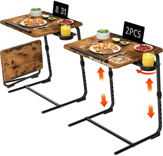Main image of TV Trays Set of 2 - Folding TV Tray Adjustable Dinner Trays for Eating On Couch Wooden Tables Mate Stand Foldable Rustic Desk with Cup Holder Portable