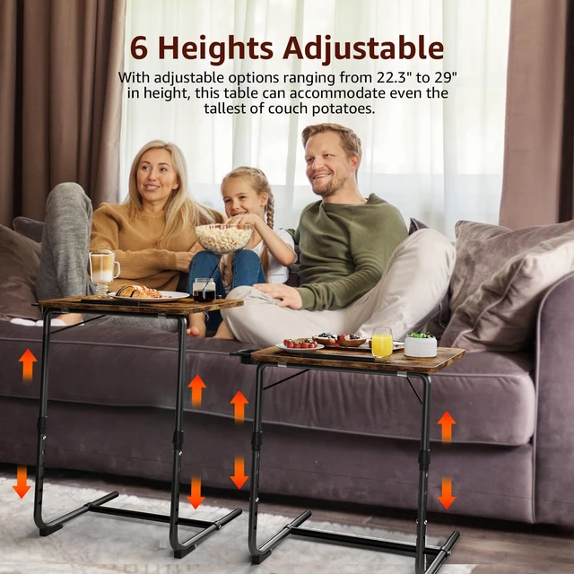 Alt view image 3 of 7 - TV Trays Set of 2 - Folding TV Tray Adjustable Dinner Trays for Eating On Couch Wooden Tables Mate Stand Foldable Rustic Desk with Cup Holder Portable