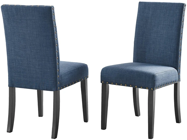 Main image of Biony Blue Fabric Dining Chairs with Nailhead Trim, Set of 2