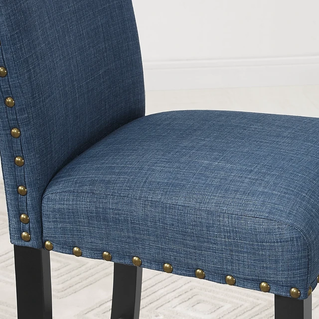 Alt view image 3 of 6 - Biony Blue Fabric Dining Chairs with Nailhead Trim, Set of 2