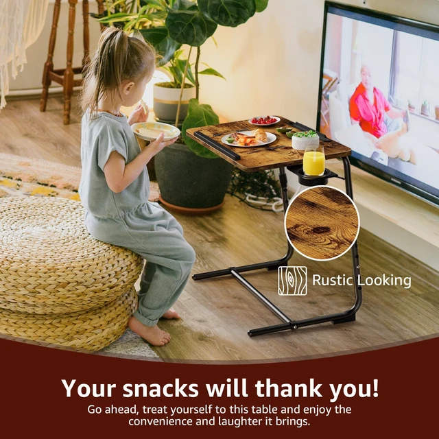 Alt view image 5 of 7 - TV Trays Set of 2 - Folding TV Tray Adjustable Dinner Trays for Eating On Couch Wooden Tables Mate Stand Foldable Rustic Desk with Cup Holder Portable
