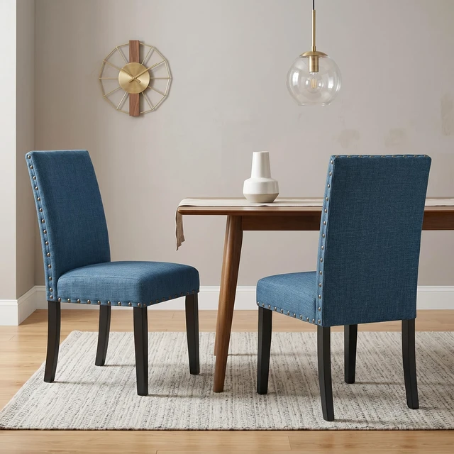 Alt view image 2 of 6 - Biony Blue Fabric Dining Chairs with Nailhead Trim, Set of 2