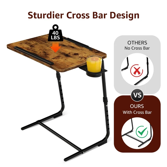 Alt view image 6 of 7 - TV Trays Set of 2 - Folding TV Tray Adjustable Dinner Trays for Eating On Couch Wooden Tables Mate Stand Foldable Rustic Desk with Cup Holder Portable